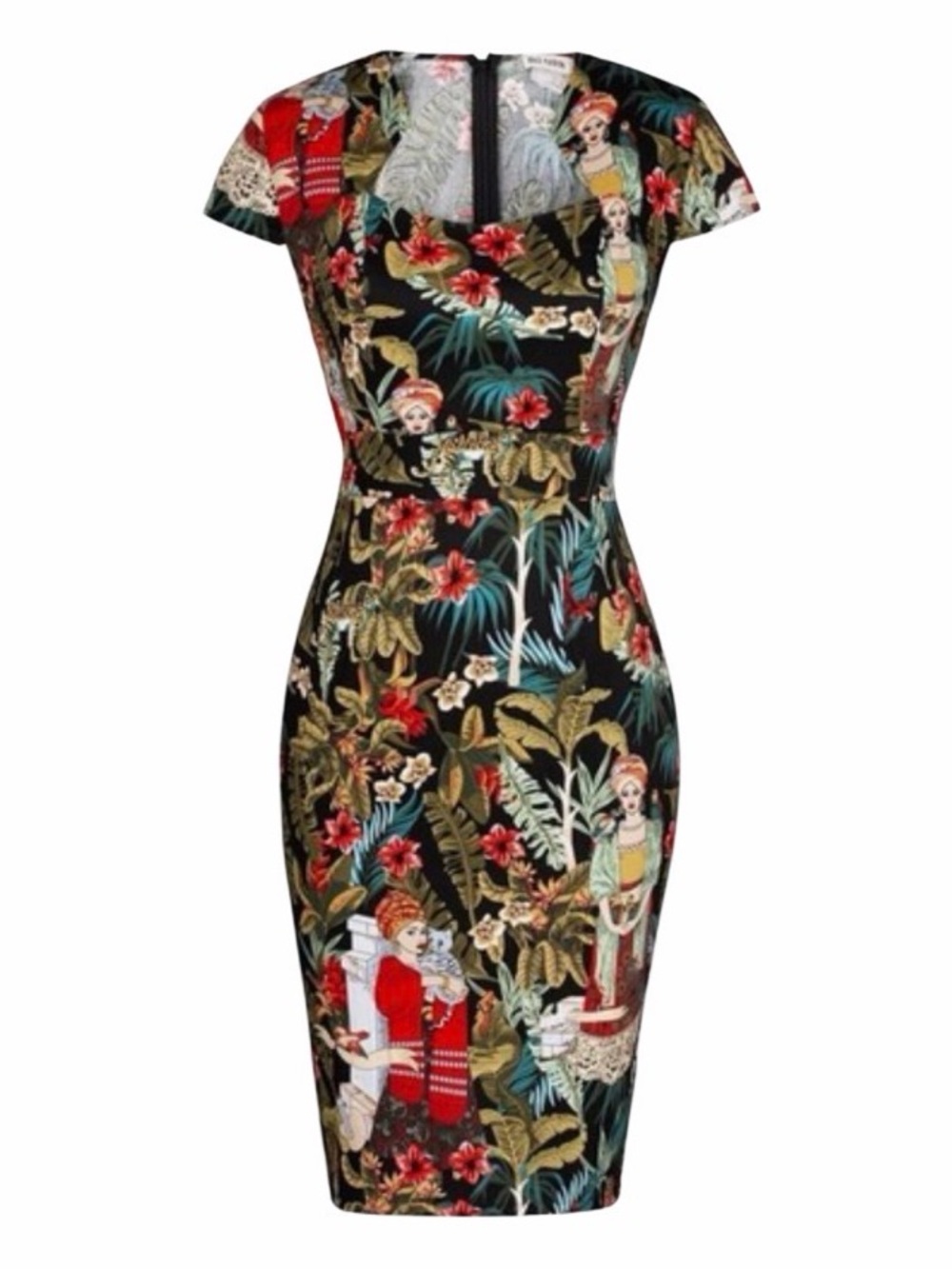 Grace Karin Frida Kahlo Tropical Print Sheath Dress Black Floral Size Large